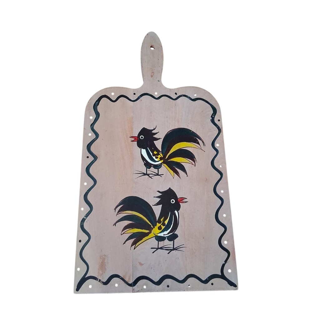 VTG Wooden Colorful Hand Painted Cutting Board Handle WOODPECKERS Japan READ